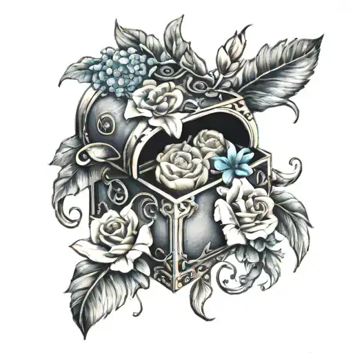 pandora box and flowers tattoo design idea
