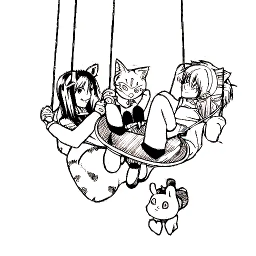 Cheshire Cat and Winnie the Pooh sitting on a swing tattoo design idea