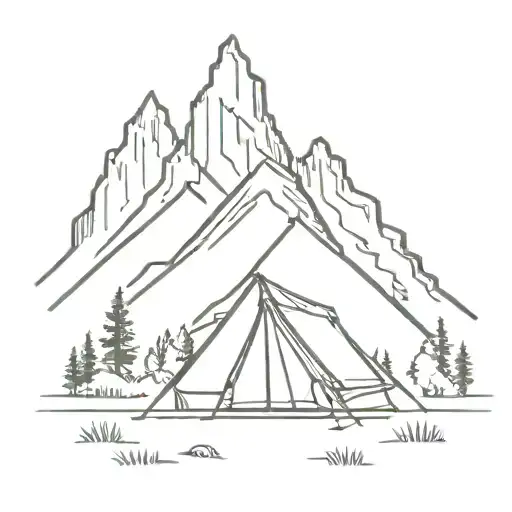 simple  Teton mountain range with tent  tattoo design idea