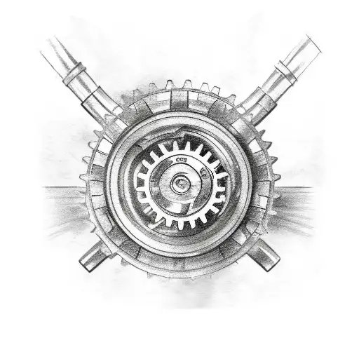 A sketch-style tattoo of a car engine with gears and pistons, representing the passion for tuning tattoo design idea