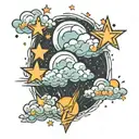 Clouds and stars tattoo design idea