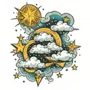 Clouds and stars tattoo design idea