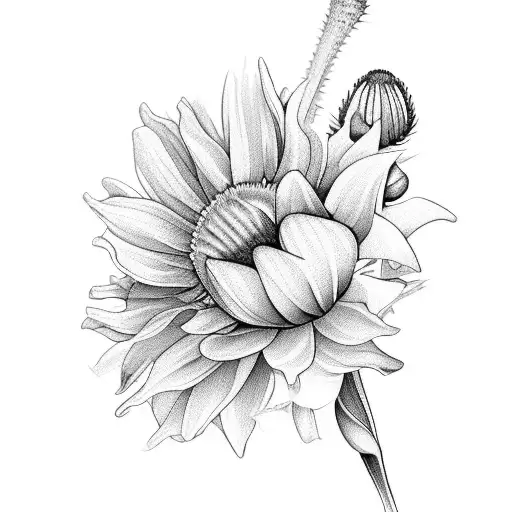 a bouquet Daffodil, thistle, daisy, lotus, poppy, morning glory, chrysanthemum  tattoo design idea