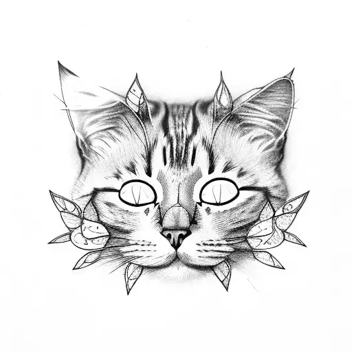 cat sleeping but the cat has end of the tail broken tattoo design idea