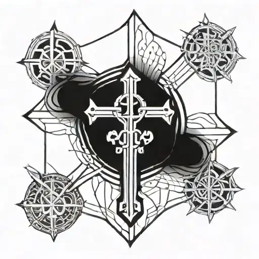  tattoo of a saint benedict cross with a modern twist, incorporating geometric shapes.  tattoo design idea