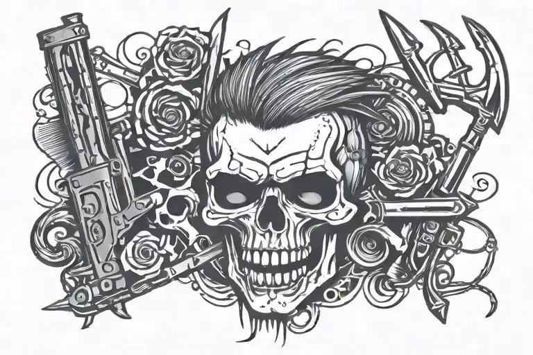 punk tattoo simple drawing easy on the eyes weapon etc. I want a picture with tools a gansta style tattoo and realistic tattoo design idea