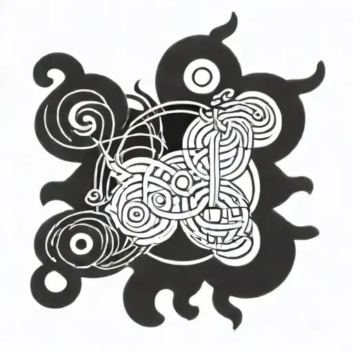 A tattoo design featuring a series of interconnected symbols representing serendipity in a blackwork style tattoo design idea