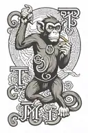 monkey holding letters M I T O in Chinese  tattoo design idea