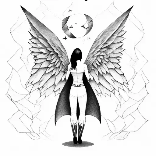 woman with bat wings tattoo design idea