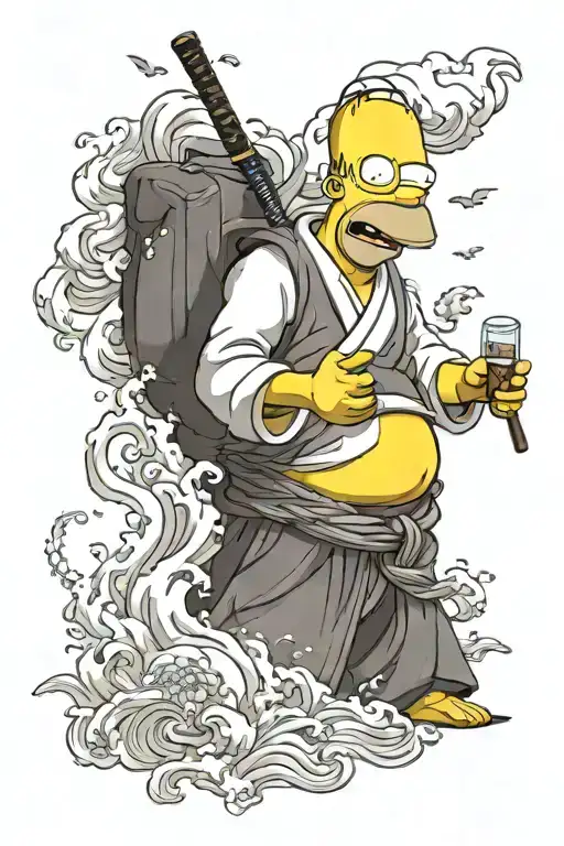 homer simpson in hakama tattoo design idea