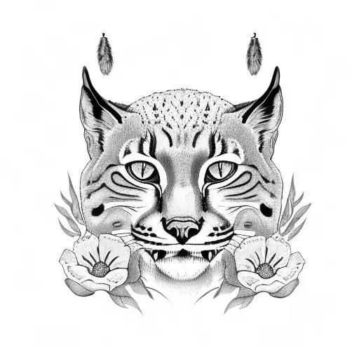 bobcat with poppies  tattoo design idea