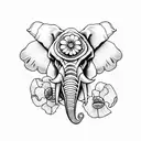 elephant skull with poppies tattoo design idea