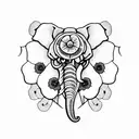 elephant skull with poppies tattoo design idea