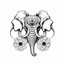 elephant skull with poppies tattoo design idea