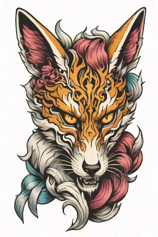 beautiful kitsune mask tattoo design idea