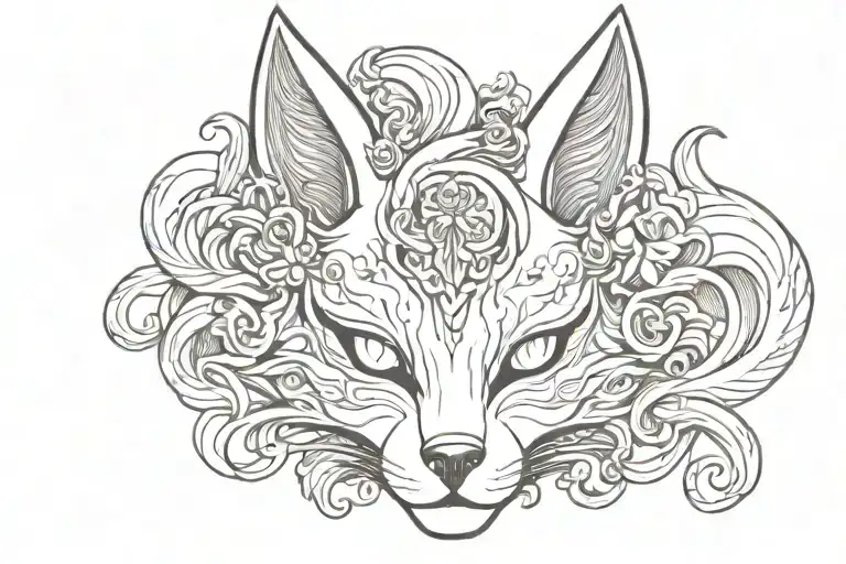 beautiful kitsune mask tattoo design idea