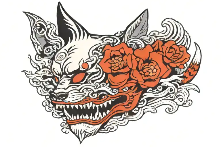 Kitsune mask tattoo design idea