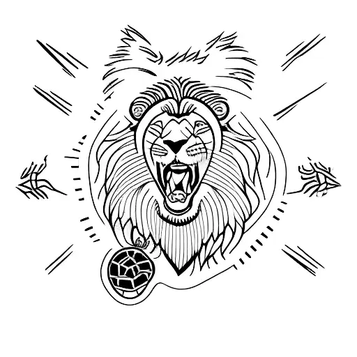 Create a minimalist tattoo featuring a lion and a turtle engaged in a sport tattoo design idea