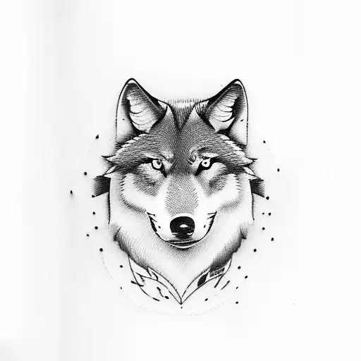 A smoking pipe with a silhouette of a wolf tattoo design idea