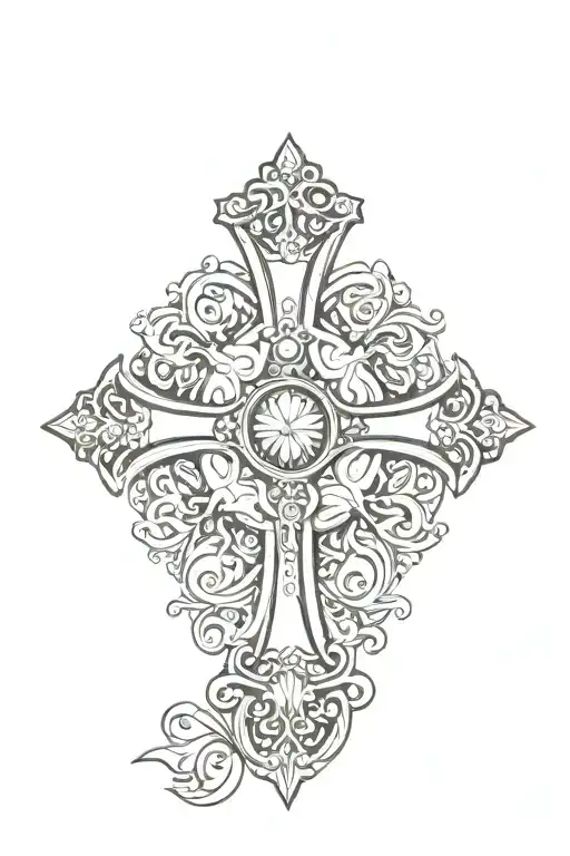Christian Cross with a Crown at the front view tattoo design idea