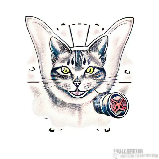 a cat with crazy eyes jumps out of a chest tattoo design idea