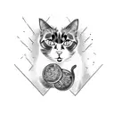 a cat with crazy eyes jumps out of a chest tattoo design idea