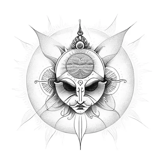 butterfly with sun and trishul and om symbol tattoo design idea