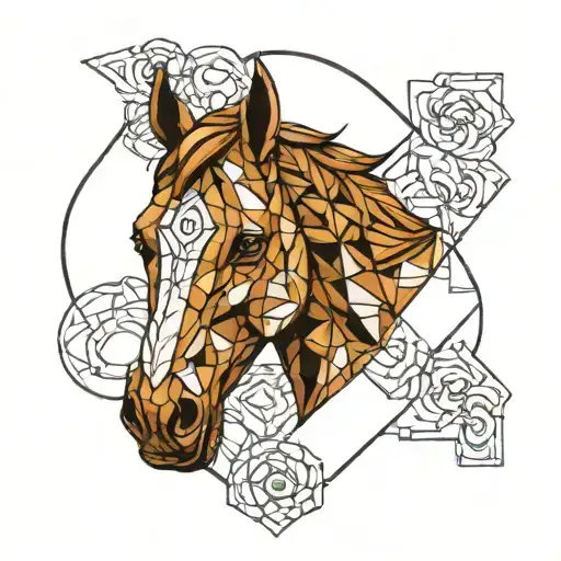 horse head fron geometric design incorporating tattoo design idea