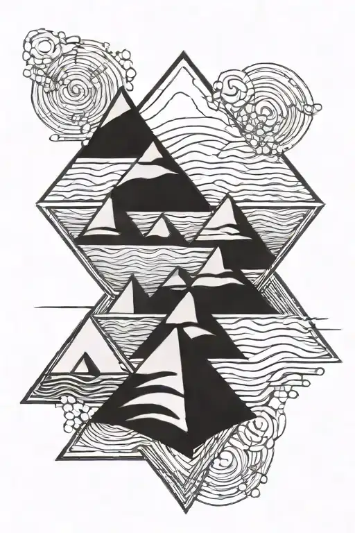 pyramids, water, discipline tattoo design idea