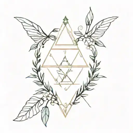 delicate Zelda triforce. fine lines. the lines are made of small vines, leaves, and tiny flowers tattoo design idea