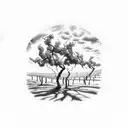 A vineyard landscape with grape vines and a glass of wine under a sunny sky tattoo design idea