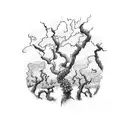 A vineyard landscape with grape vines and a glass of wine under a sunny sky tattoo design idea