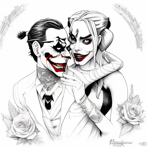 joker and harley quinn in love couples tattoo tattoo design idea