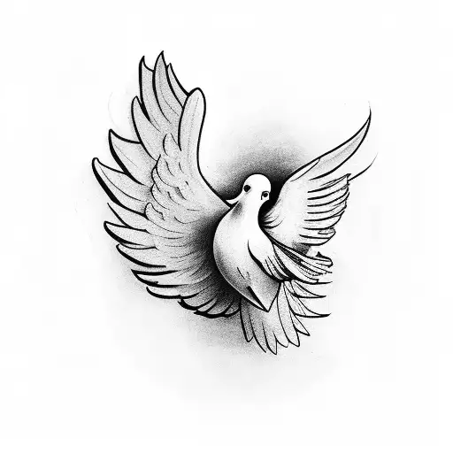 An angel holding a dove in its hands tattoo design idea