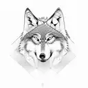 Wolf howling at a molecular structure in blackwork style tattoo design idea