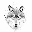 Wolf howling at a molecular structure in blackwork style tattoo design idea
