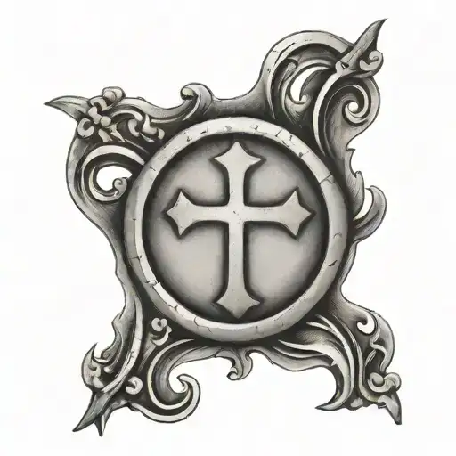 plain cross standing on a coin  tattoo design idea