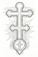 plain cross standing on a coin with dog tag hanging on cross tattoo design idea