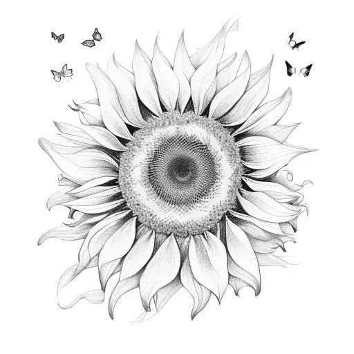 sunflower and butterflies  tattoo design idea