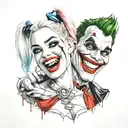 Harley Quinn and joker heavy smile realistic tattoo design idea