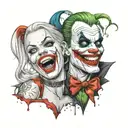 Harley Quinn and joker heavy smile realistic tattoo design idea