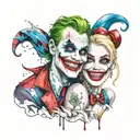 Harley Quinn and joker heavy smile realistic tattoo design idea