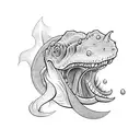 Lily with a dino mark and initial I  tattoo design idea