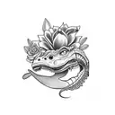 Lily with a dino mark and initial I  tattoo design idea