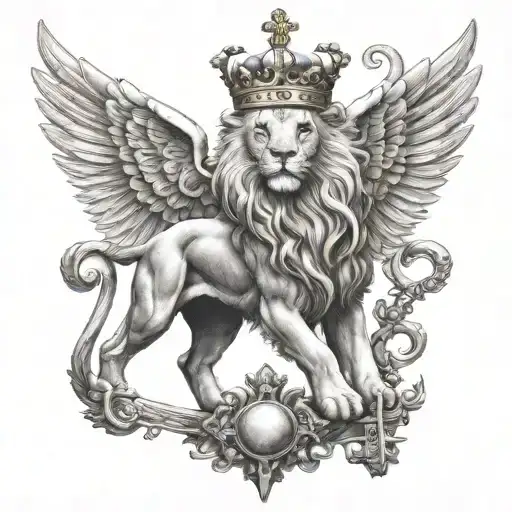 lion with crown winged  sword Vatican keys  tattoo design idea