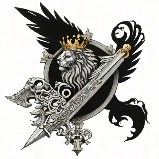 lion wings crown sword Vatican  keys  tattoo design idea