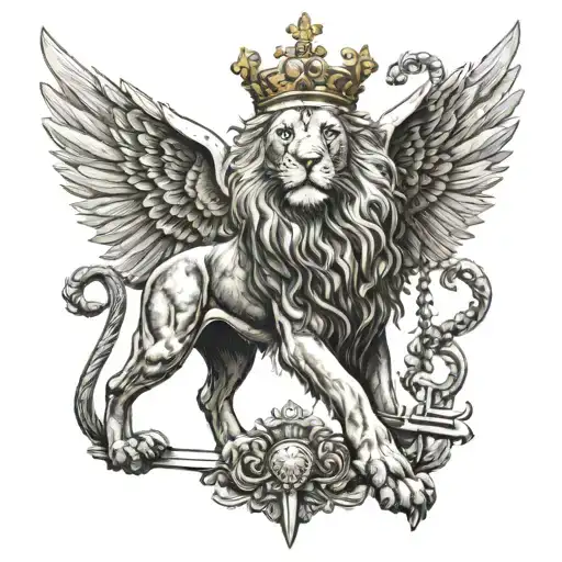 lion with crown winged  sword Vatican keys  tattoo design idea