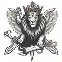 crowned lion with paw over sword and spread eagle wings near crossed Vatican keys  tattoo design idea