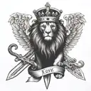 crowned lion with paw over sword and spread eagle wings near crossed Vatican keys  tattoo design idea