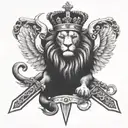 crowned lion with paw over sword and spread eagle wings near crossed Vatican keys  tattoo design idea